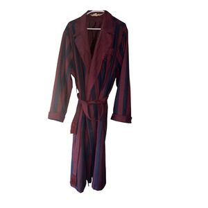 Derek Rose Vintage Striped Wool Dressing GownRobe BurgundyNavy Made in England L